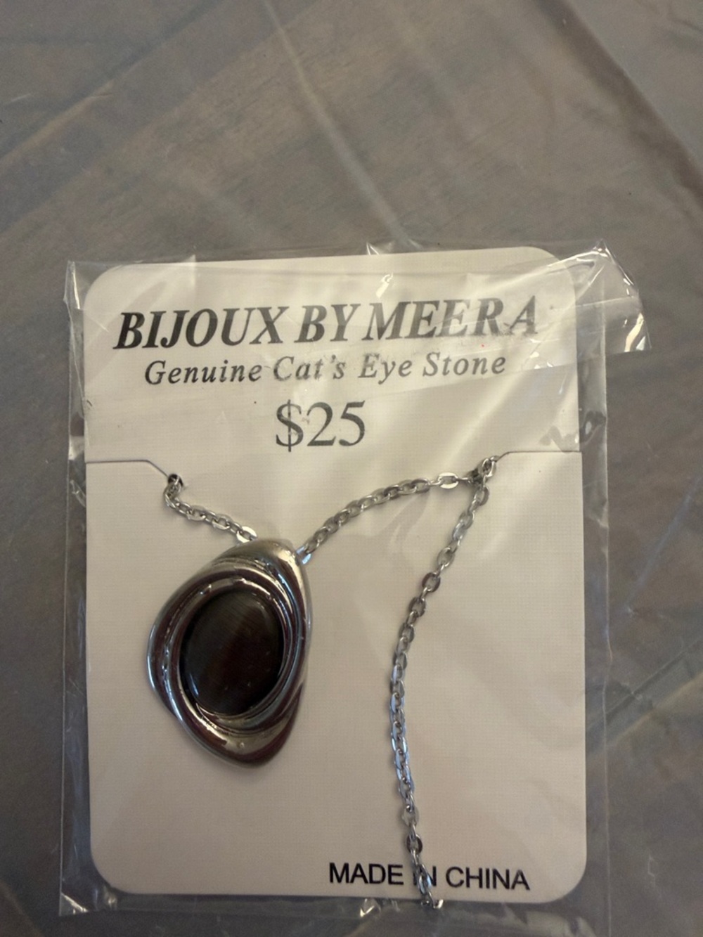Silver Cat's Eye Pendant Necklace - Black